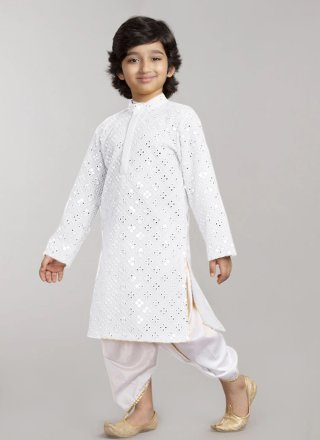 White Mirror Work Georgette Dhoti Kurta