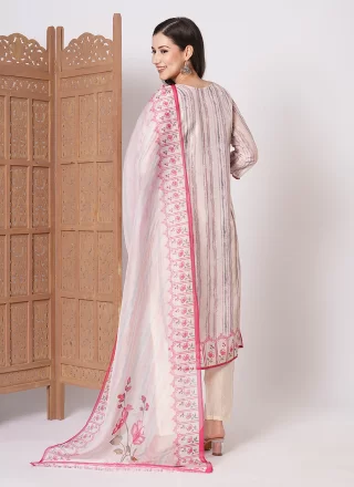 White Muslin Salwar Suit with Print Work