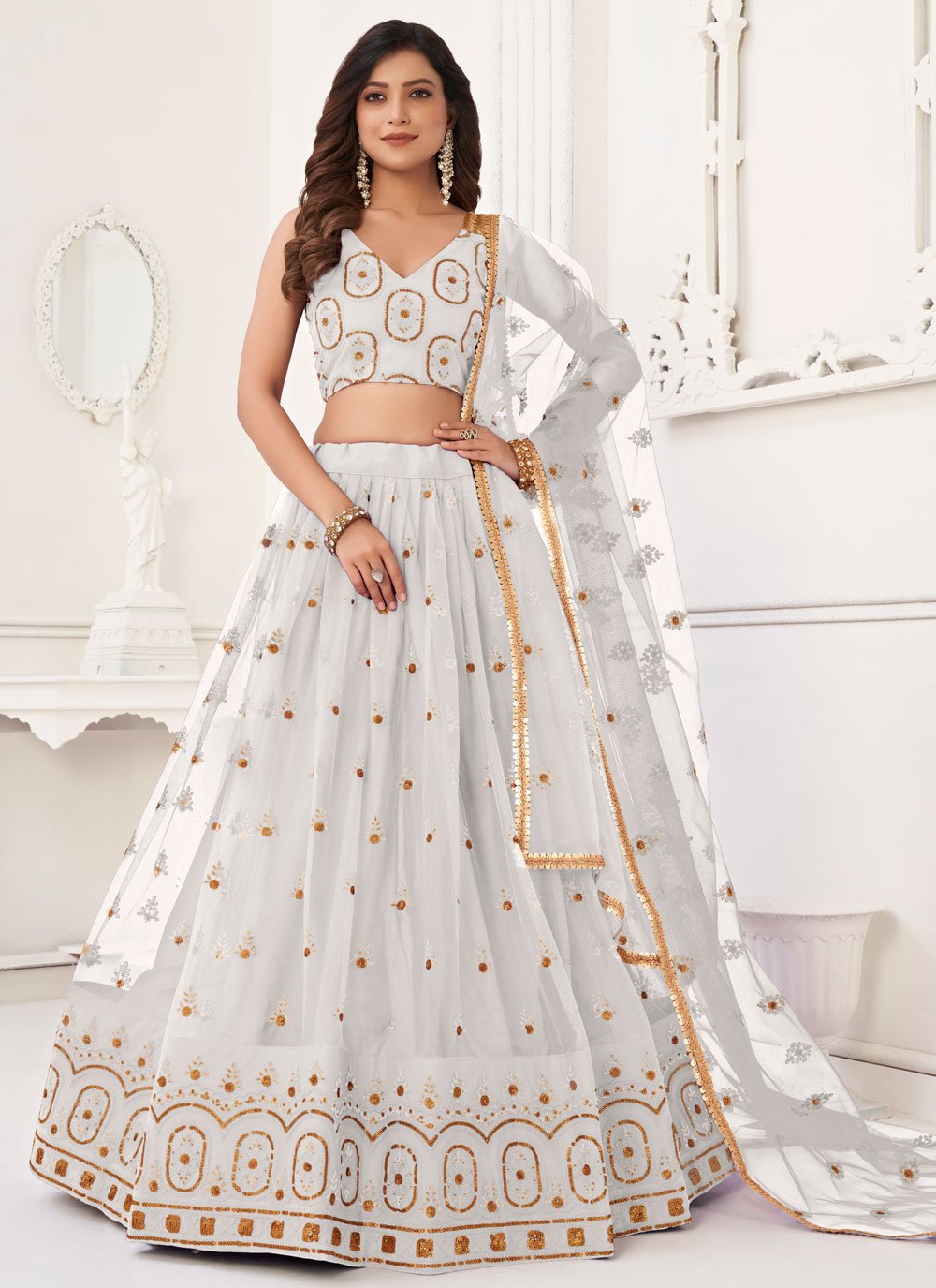 Grey crepe party wear lehenga choli 7245