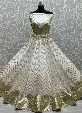 White Net Embroidered, Fancy, Sequins and Zari Work Lehenga Choli