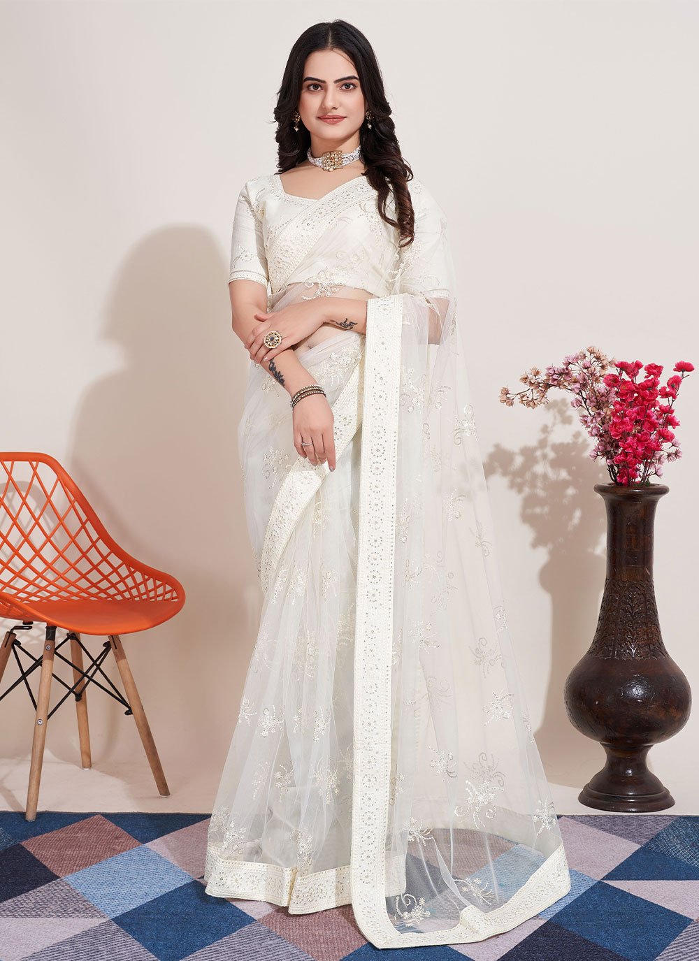 Amazon.com: Sarees White wedding Silk Latest indian sarees for women  Designer Blouse : Clothing, Shoes & Jewelry