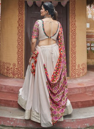White Patch Border and Lace Work Viscose Readymade Lehenga Choli