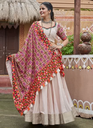 White Patch Border and Lace Work Viscose Readymade Lehenga Choli