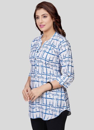 White Print Work Pure Crepe Designer Kurti