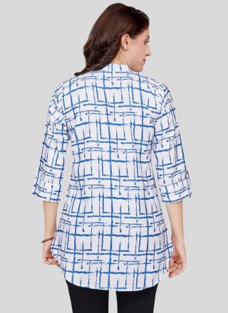 White Print Work Pure Crepe Designer Kurti