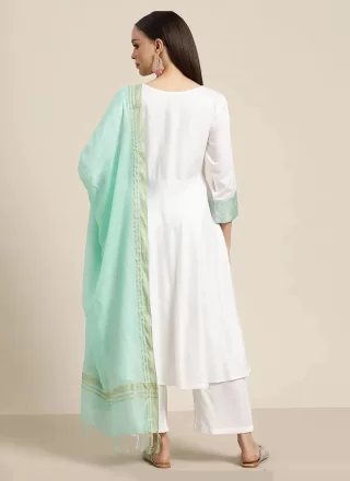 White Rayon Print Work Readymade Salwar Suit