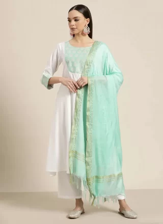 White Rayon Print Work Readymade Salwar Suit