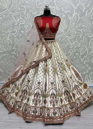 White Silk Dori, Embroidered, Khatli, Sequins, Thread, Zardosi and Zari Work A - Line Lehenga Choli for Bridal