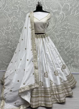 White Silk Dori, Embroidered, Sequins and Zari Work A - Line Lehenga Choli for Ceremonial