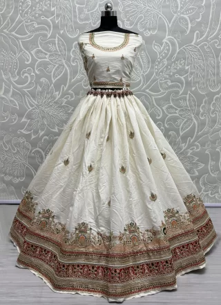 White Silk Lehenga Choli with Lucknowi Work and Thread Work