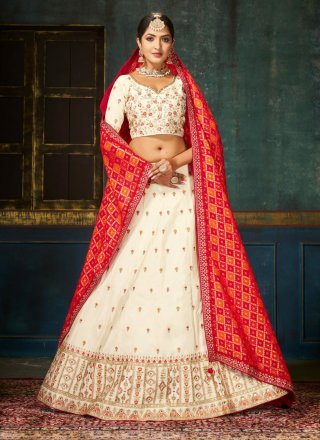 Buy White Multi-Thread Work Silk Bridal Lehenga Choli With Double Dupatta  Online At Zeel Clothing