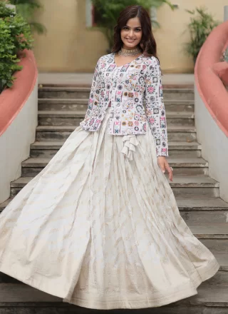 White Viscose Readymade Lehenga Choli with Jacquard Work