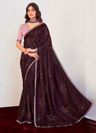 Wine Georgette Saree With Blouse 254784