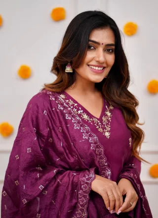 Wine Chanderi Salwar Suit