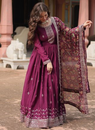 Wine Chinon Embroidered and Sequins Work  Designer Gown for Ceremonial
