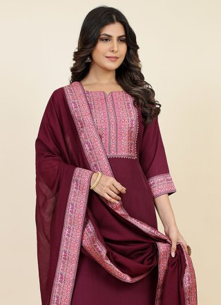 Wine Chinon Readymade Salwar Suit with Print Work for Ceremonial