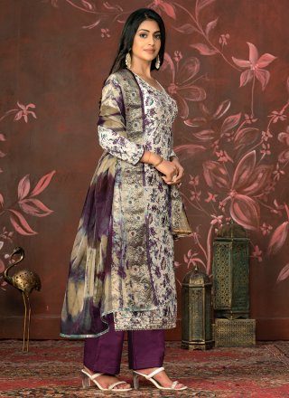 Wine Cotton Palazzo Salwar Suit with Hand and Woven Work for Women