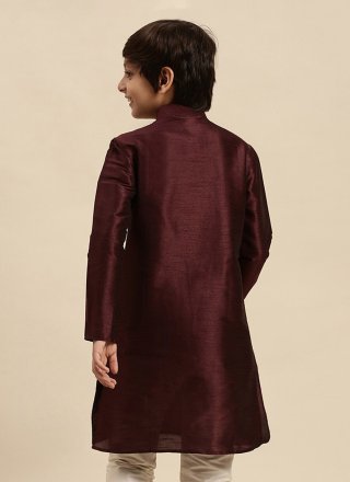 Wine Dupion Silk Embroidered Work Kurta Pyjama for Casual