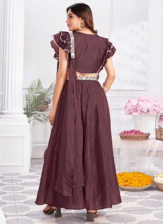 Wine Embroidered Work Georgette Readymade Salwar Suit