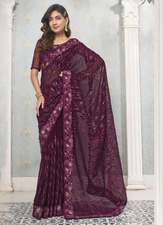 Buy Mauve Half Sleeve Embroidered Sarees Online for Women in USA