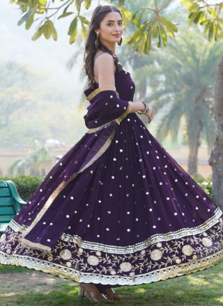 Wine Faux Georgette Embroidered and Sequins Work  Designer Gown for Ceremonial