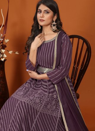Wine Faux Georgette Embroidered and Sequins Work  Designer Gown for Festival