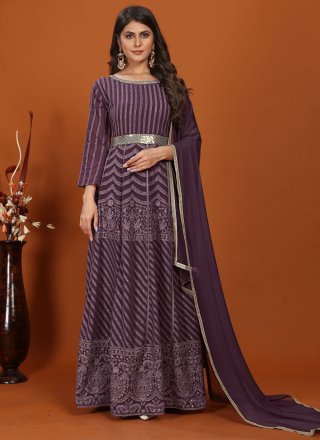 Wine Faux Georgette Embroidered and Sequins Work  Designer Gown for Festival