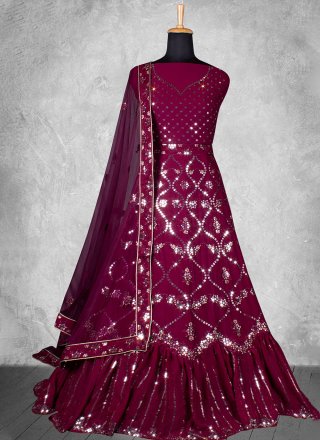 Dazzling Wine Color Georgette Sequence Embroidered Work Lehenga Choli –  Ville Fashions