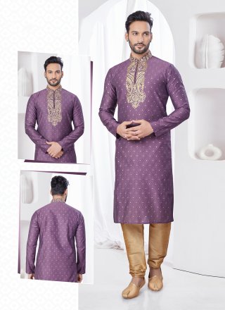 Wine Jacquard Kurta Pyjama