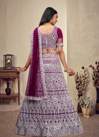 Wine Net Embroidered and Sequins Work A - Line Lehenga Choli for Casual