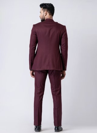 Wine Polyester Plain Work Jodhpuri Suit for Ceremonial