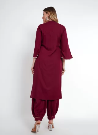 Wine Rayon Lace Work Salwar Suit