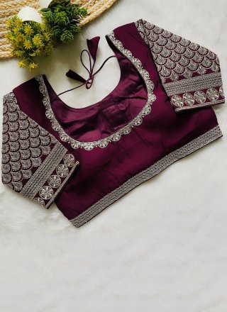 Wine Silk Blouse with Embroidered Work