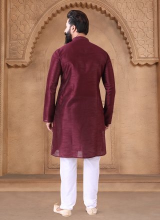 Wine Silk Fancy Work Kurta Pyjama