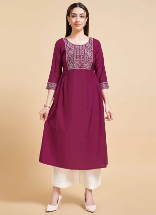 Wine Silk Foil Print Work Designer Kurti for Women
