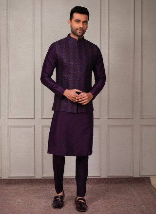Wine Silk Kurta Payjama with Jacket with