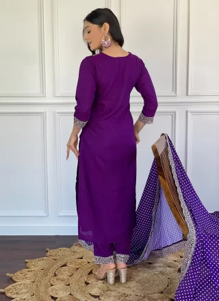 Wine Silk Pant Style Suit with Embroidered and Print Work