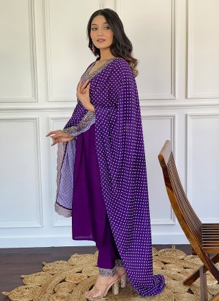 Wine Silk Pant Style Suit with Embroidered and Print Work