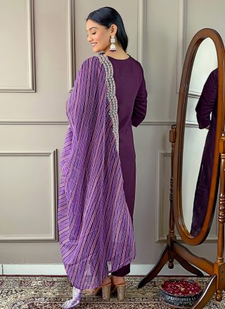Wine Silk Trendy Suit with Embroidered and Print Work