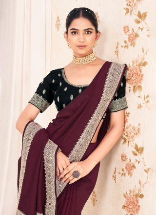 Wine Vichitra Silk Contemporary Sari