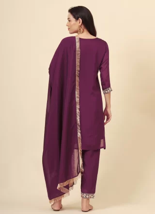 Wine Vichitra Silk Pant Style Suit with Embroidered Work