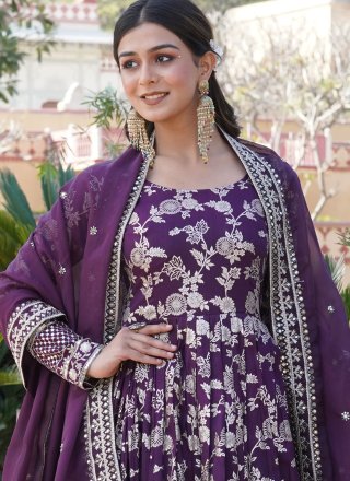 Wine Viscose  Designer Gown with Embroidered, Jacquard and Sequins Work for Ceremonial