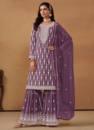 Wonderous Purple Faux Georgette Salwar Suit