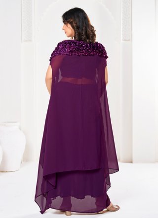 Work Georgette Designer In Purple for Casual