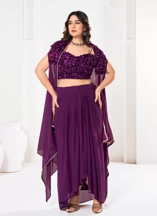 Work Georgette Designer In Purple for Casual