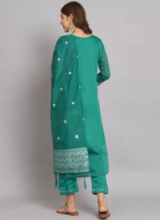 Woven Work Cotton Silk Salwar Suit In Rama