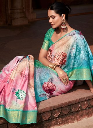 Woven Work Handloom Silk Trendy Saree In Multi Colour