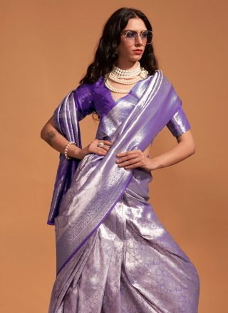 Woven Work Kanjivaram Silk Classic Saree In Purple