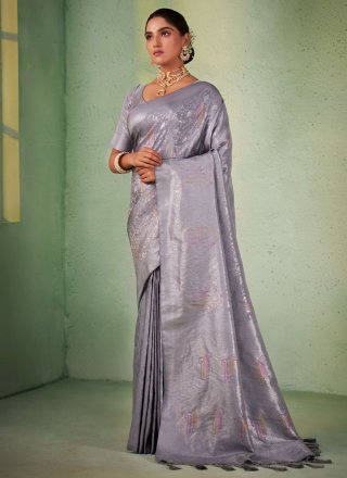 Woven Work Kanjivaram Silk Classic Sari In Grey