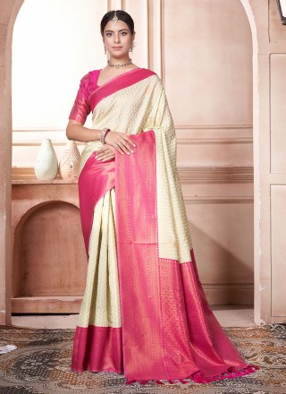 Woven Work Kanjivaram Silk Classic Sari In Pink and Sea Green